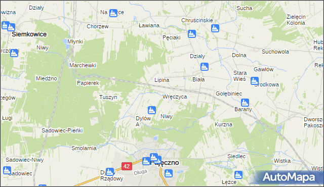 mapa Wręczyca gmina Pajęczno, Wręczyca gmina Pajęczno na mapie Targeo