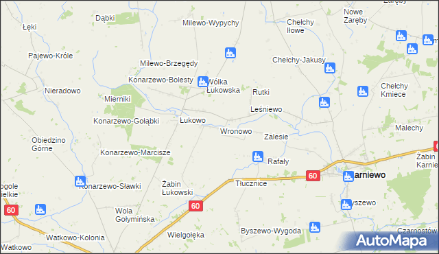 mapa Wronowo gmina Karniewo, Wronowo gmina Karniewo na mapie Targeo