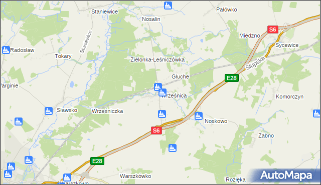 mapa Wrześnica gmina Sławno, Wrześnica gmina Sławno na mapie Targeo