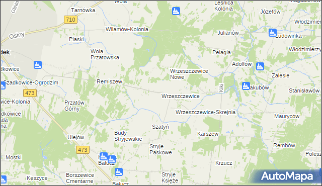 mapa Wrzeszczewice, Wrzeszczewice na mapie Targeo