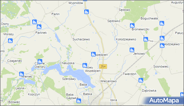 mapa Wszedzień gmina Mogilno, Wszedzień gmina Mogilno na mapie Targeo