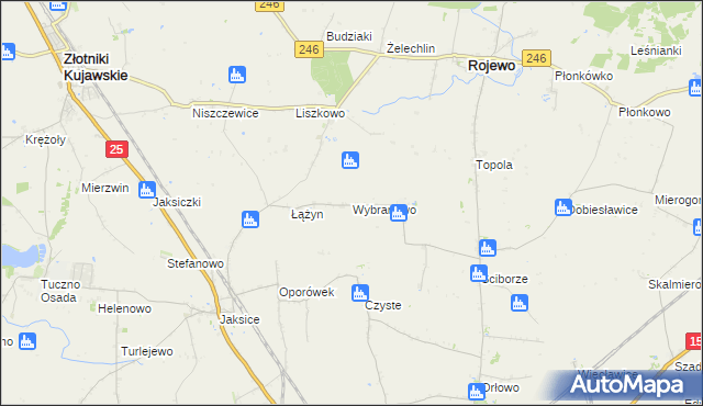 mapa Wybranowo gmina Rojewo, Wybranowo gmina Rojewo na mapie Targeo