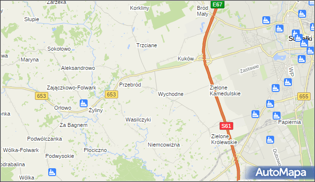 mapa Wychodne, Wychodne na mapie Targeo