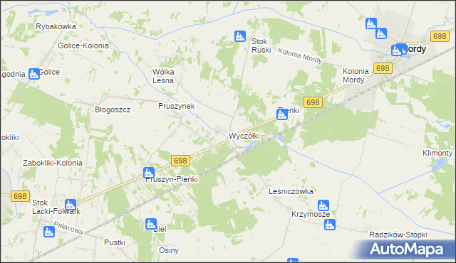 mapa Wyczółki gmina Mordy, Wyczółki gmina Mordy na mapie Targeo