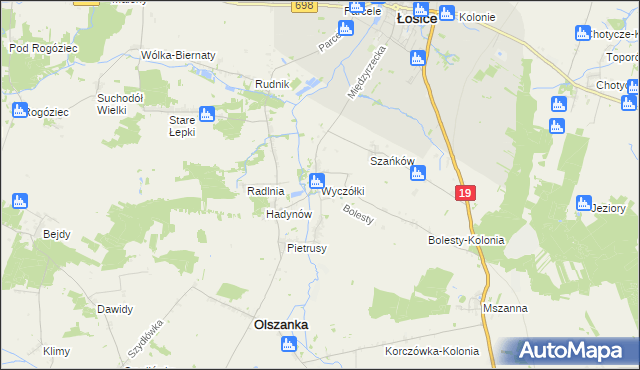 mapa Wyczółki gmina Olszanka, Wyczółki gmina Olszanka na mapie Targeo