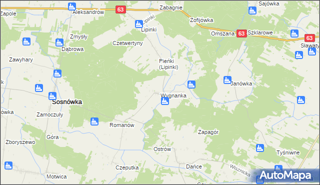 mapa Wygnanka gmina Sosnówka, Wygnanka gmina Sosnówka na mapie Targeo