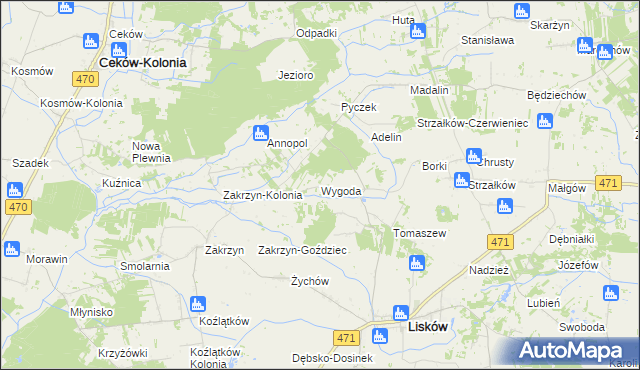 mapa Wygoda gmina Lisków, Wygoda gmina Lisków na mapie Targeo