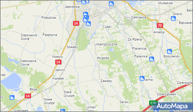 mapa Wygoda gmina Łowicz, Wygoda gmina Łowicz na mapie Targeo