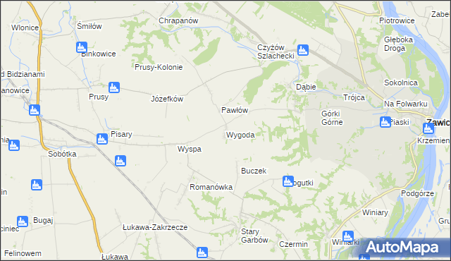 mapa Wygoda gmina Zawichost, Wygoda gmina Zawichost na mapie Targeo