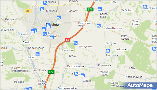 mapa Wymysłów gmina Miechów, Wymysłów gmina Miechów na mapie Targeo
