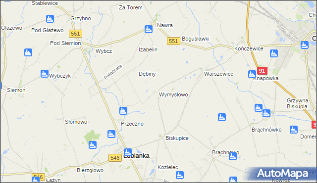 mapa Wymysłowo gmina Łubianka, Wymysłowo gmina Łubianka na mapie Targeo