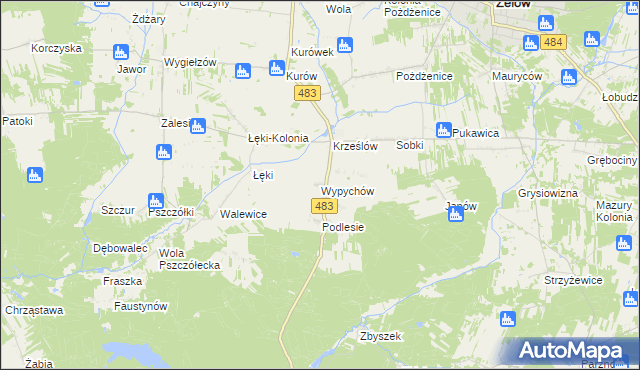 mapa Wypychów gmina Zelów, Wypychów gmina Zelów na mapie Targeo