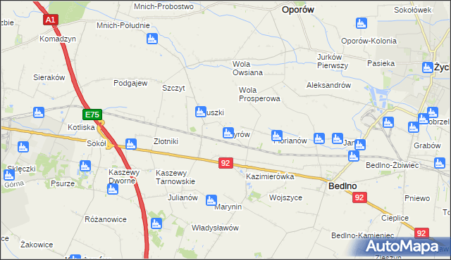 mapa Wyrów gmina Bedlno, Wyrów gmina Bedlno na mapie Targeo