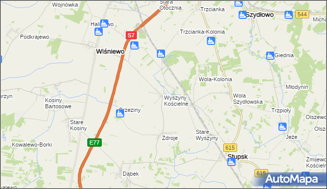 mapa Wyszyny Kościelne, Wyszyny Kościelne na mapie Targeo