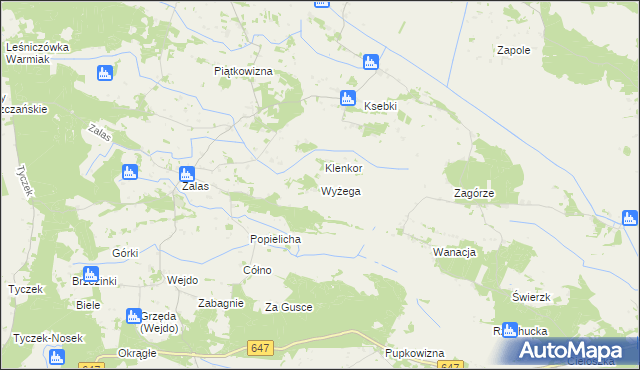 mapa Wyżega gmina Łyse, Wyżega gmina Łyse na mapie Targeo
