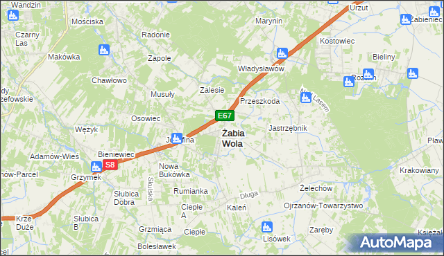 mapa Żabia Wola powiat grodziski, Żabia Wola powiat grodziski na mapie Targeo