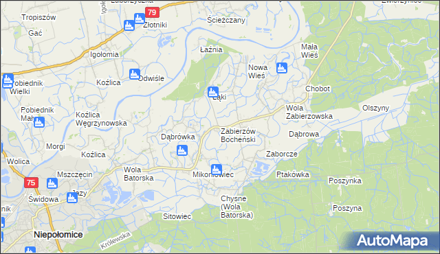 mapa Zabierzów Bocheński, Zabierzów Bocheński na mapie Targeo