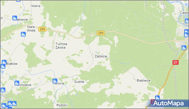 mapa Zabłocie gmina Jasień, Zabłocie gmina Jasień na mapie Targeo