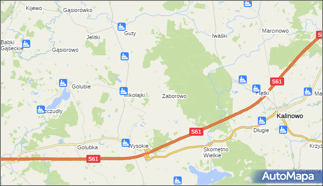 mapa Zaborowo gmina Kalinowo, Zaborowo gmina Kalinowo na mapie Targeo