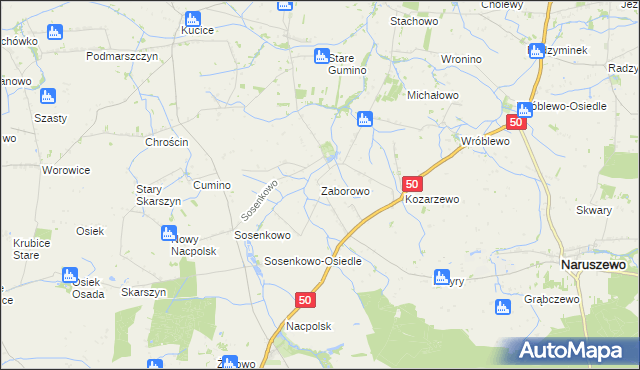 mapa Zaborowo gmina Naruszewo, Zaborowo gmina Naruszewo na mapie Targeo