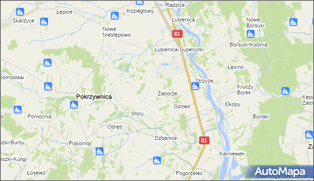 mapa Zaborze gmina Pokrzywnica, Zaborze gmina Pokrzywnica na mapie Targeo