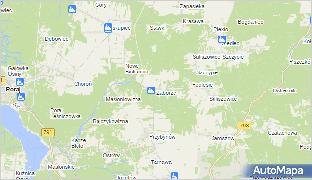 mapa Zaborze gmina Żarki, Zaborze gmina Żarki na mapie Targeo