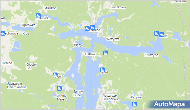 mapa Zabrody gmina Kościerzyna, Zabrody gmina Kościerzyna na mapie Targeo