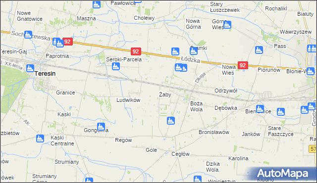mapa Żaby gmina Baranów, Żaby gmina Baranów na mapie Targeo