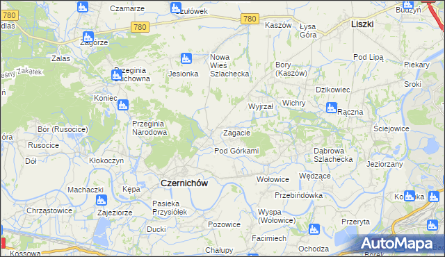 mapa Zagacie gmina Czernichów, Zagacie gmina Czernichów na mapie Targeo