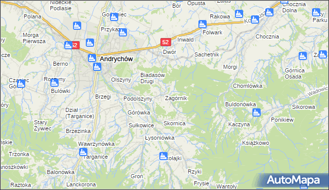 mapa Zagórnik gmina Andrychów, Zagórnik gmina Andrychów na mapie Targeo