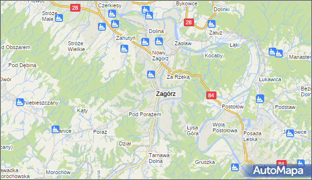 mapa Zagórz powiat sanocki, Zagórz powiat sanocki na mapie Targeo