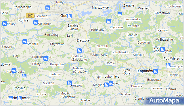 mapa Zagórzany gmina Gdów, Zagórzany gmina Gdów na mapie Targeo