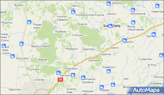 mapa Zagórzany gmina Solec-Zdrój, Zagórzany gmina Solec-Zdrój na mapie Targeo