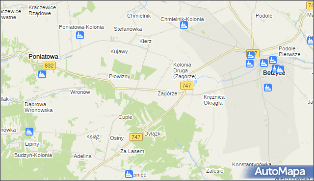 mapa Zagórze gmina Bełżyce, Zagórze gmina Bełżyce na mapie Targeo