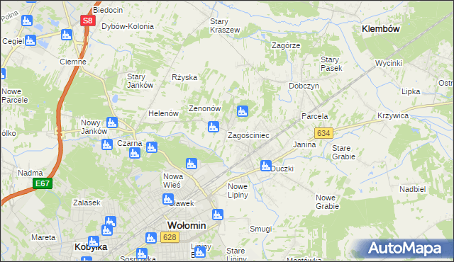 mapa Zagościniec gmina Wołomin, Zagościniec gmina Wołomin na mapie Targeo