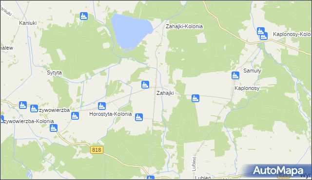 mapa Zahajki gmina Wyryki, Zahajki gmina Wyryki na mapie Targeo