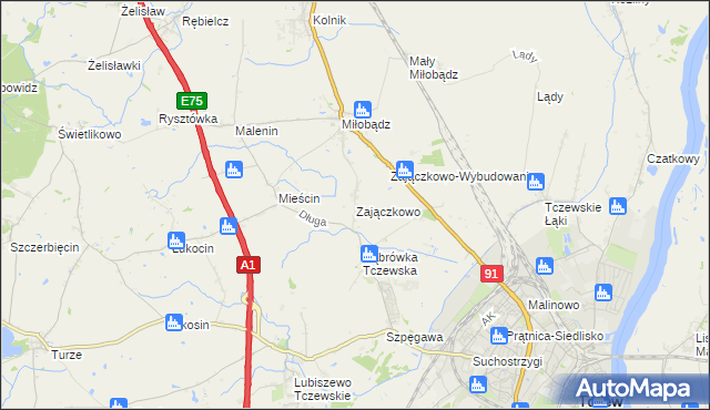 mapa Zajączkowo gmina Tczew, Zajączkowo gmina Tczew na mapie Targeo