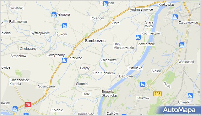 mapa Zajeziorze gmina Samborzec, Zajeziorze gmina Samborzec na mapie Targeo