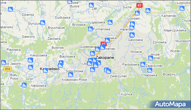mapa Zakopanego, Zakopane na mapie Targeo