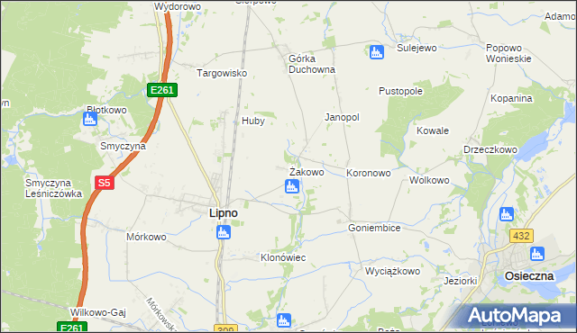 mapa Żakowo gmina Lipno, Żakowo gmina Lipno na mapie Targeo