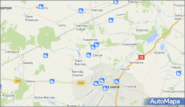 mapa Zakrze gmina Łosice, Zakrze gmina Łosice na mapie Targeo