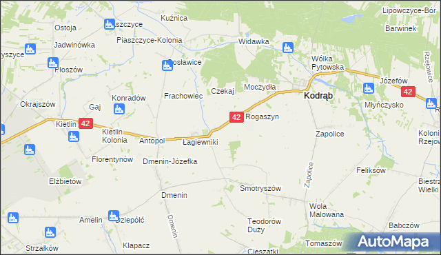 mapa Zakrzew gmina Kodrąb, Zakrzew gmina Kodrąb na mapie Targeo