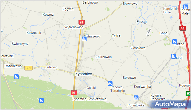 mapa Zakrzewko gmina Łysomice, Zakrzewko gmina Łysomice na mapie Targeo