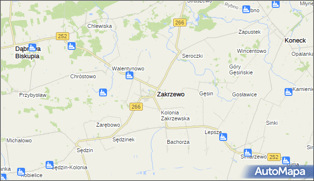 mapa Zakrzewo powiat aleksandrowski, Zakrzewo powiat aleksandrowski na mapie Targeo