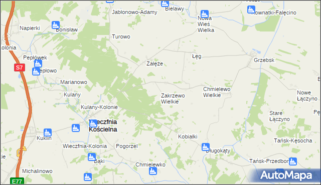 mapa Zakrzewo Wielkie gmina Wieczfnia Kościelna, Zakrzewo Wielkie gmina Wieczfnia Kościelna na mapie Targeo