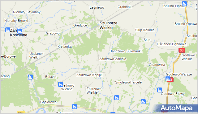 mapa Zakrzewo-Zalesie, Zakrzewo-Zalesie na mapie Targeo