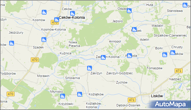 mapa Zakrzyn-Kolonia, Zakrzyn-Kolonia na mapie Targeo