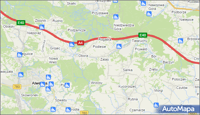 mapa Zalas gmina Krzeszowice, Zalas gmina Krzeszowice na mapie Targeo