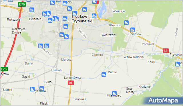 mapa Zalesice gmina Sulejów, Zalesice gmina Sulejów na mapie Targeo