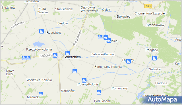 mapa Zalesice-Kolonia gmina Wierzbica, Zalesice-Kolonia gmina Wierzbica na mapie Targeo